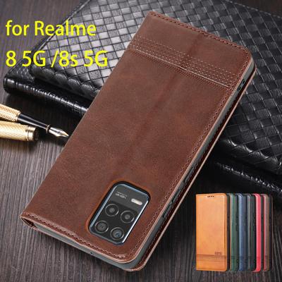 Deluxe Magnetische Adsorptie Lederen Hoes voor OPPO Realme 8 5G 6.5" / Realme 8s 5G 6.5" Flip Cover Beschermhoes Fundas Coque