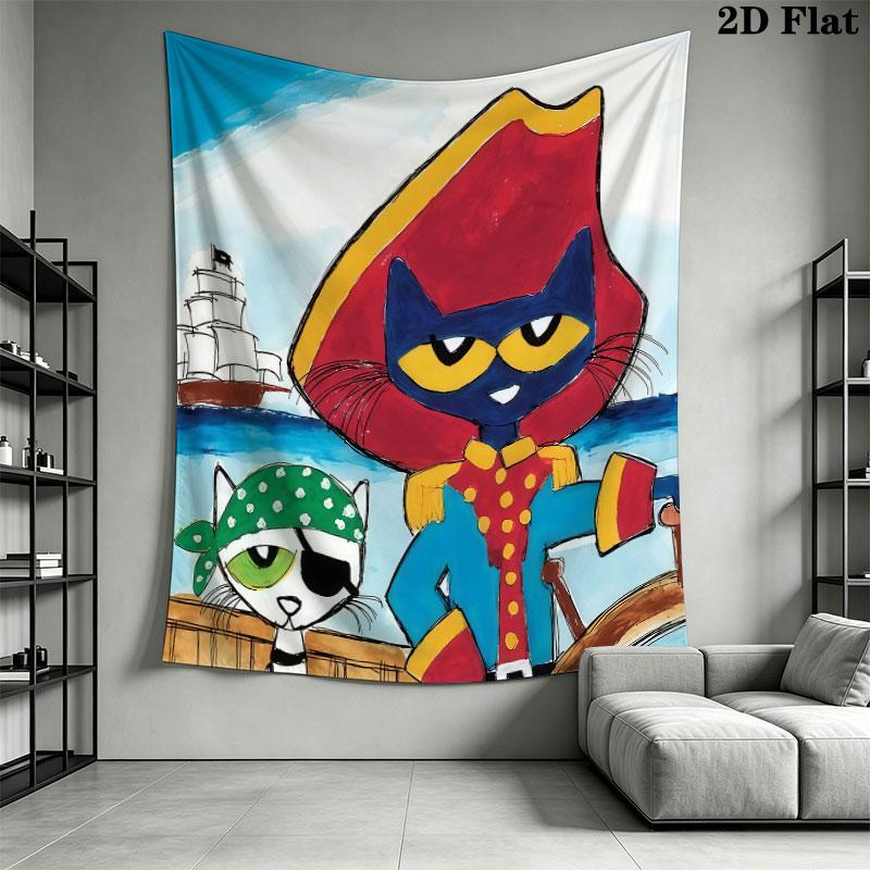 Pete Cat Dream Wall Hanging Printed Fabric Blanket Decorative Tapestries for Bedroom Living Room Home Decor