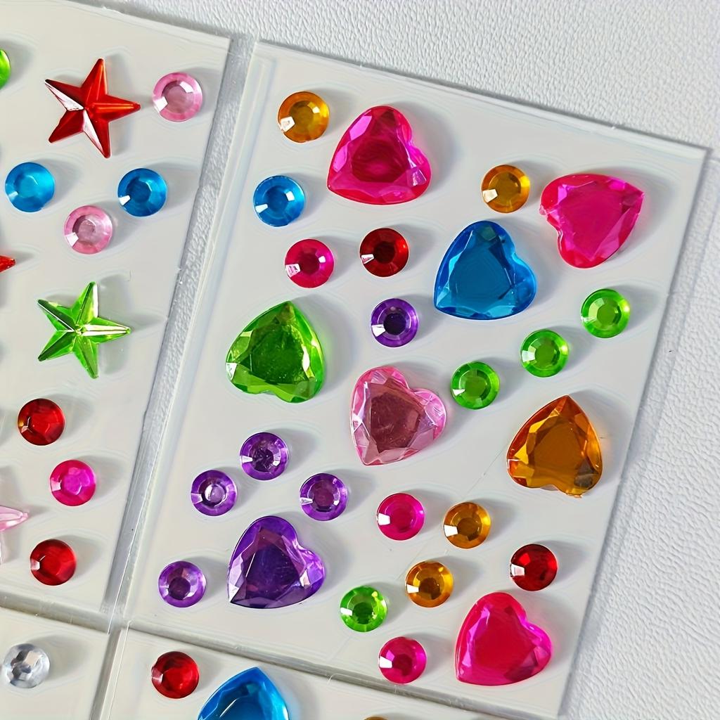 Mini Edelsteinaufkleber-Selbstklebend Mehrfarbig Sortierte Formen(Herzen,Sterne,Blumen)für DIY Basteln, Nagelkunst, Gesichts- und Körperdekoration
