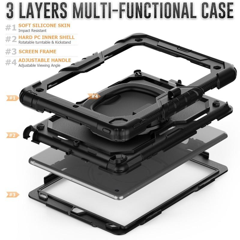 Rotating Stand Case With Wrist Strap IPad Air 11 Inch A16 Shockproof Hard Shell Cover In PC Material