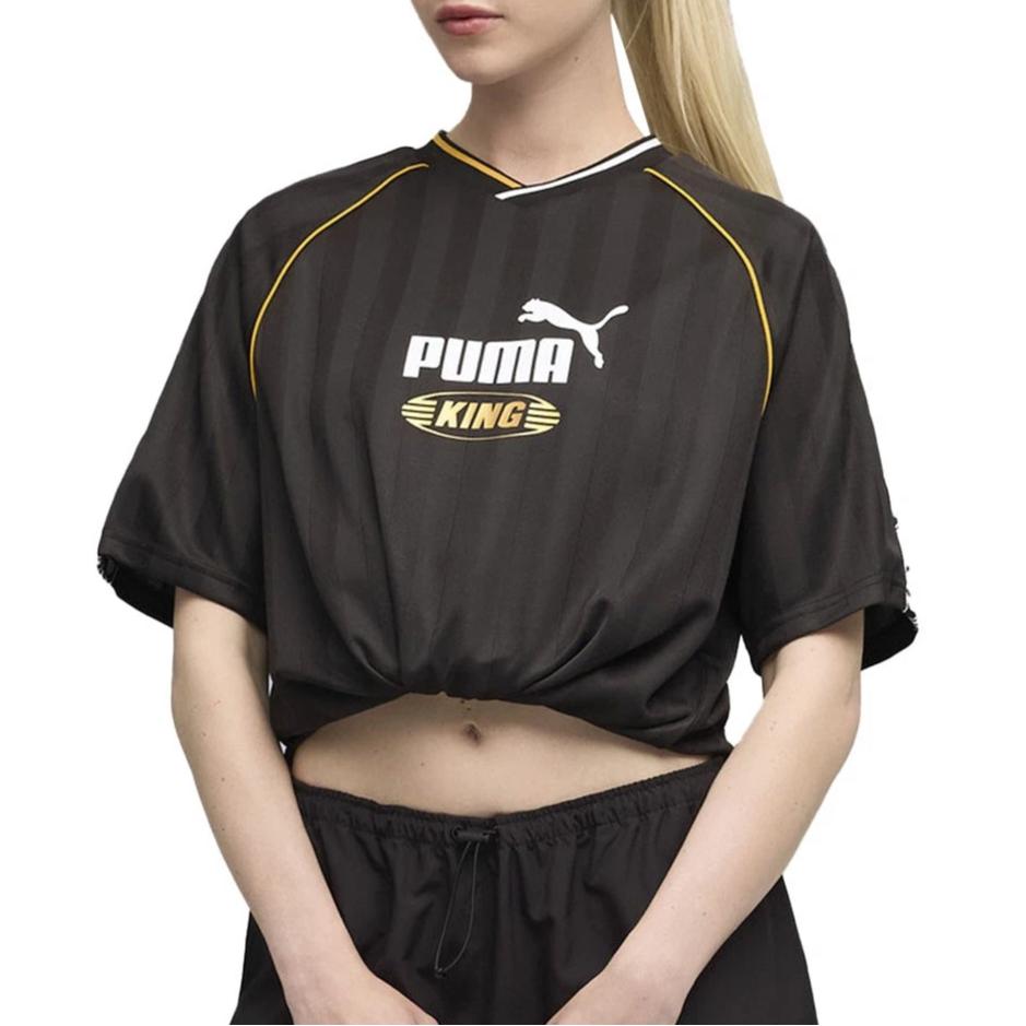 Puma King Letter Logo V-Neck Loose Short Sleeve T-Shirt Unisex Tops 632563-01