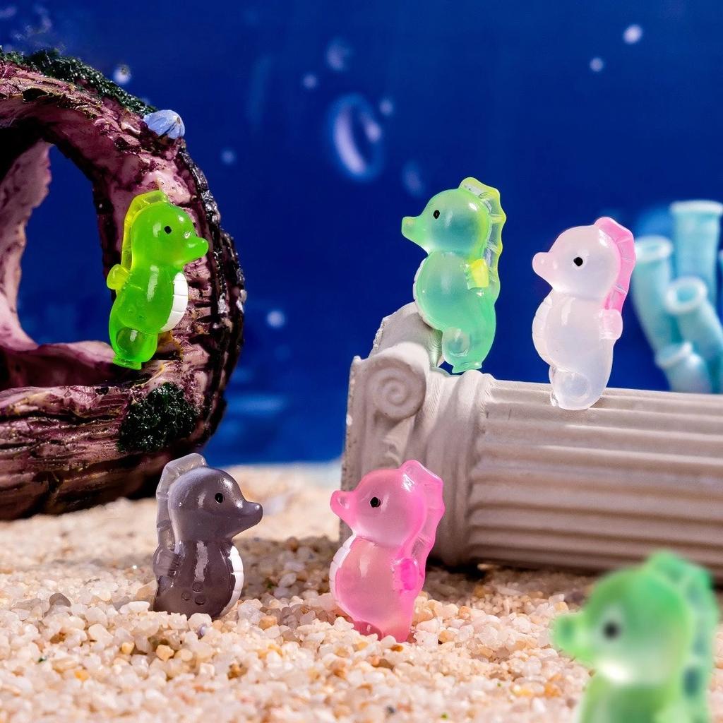 9/18/36Pcs Luminous Seahorse Fairy Garden Miniatures Mini Ornament Kawaii Micro Landscape Fish Tank Decoration Ornament Gifts