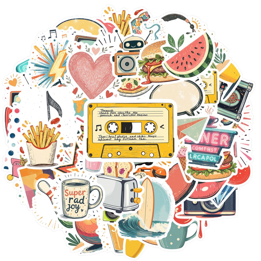 35pcs-100pcs Playful Retro Decals Retro Food Stationery Stickers Funny Stickers For Laptop Phone Car Sticker