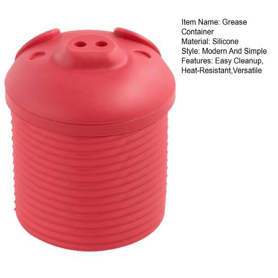 Silicone Bacon Grease Container with Heat-Resistant Silicone Filter Pig-Shaped Grease Keeper 2 Cup Capacity Safe Storage Jar for Cooking Grease And