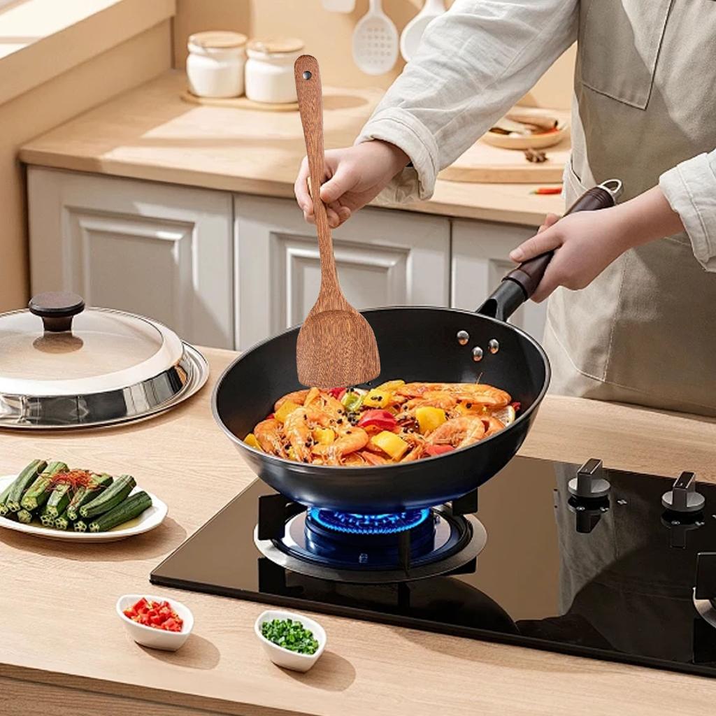 Wood Turner Mixing Stirring Heat Resistance Wood Non Stick Good Grips Wooden Spatula for Cooking