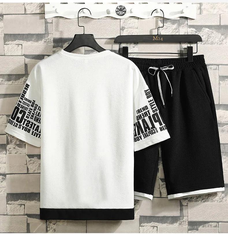 Men Sets Streetwear Short Sleeve O-Neck Printed STee +Shorts Summer Breathable Casual Man Hawaiian Suits 2 Pieces Set Sportswear