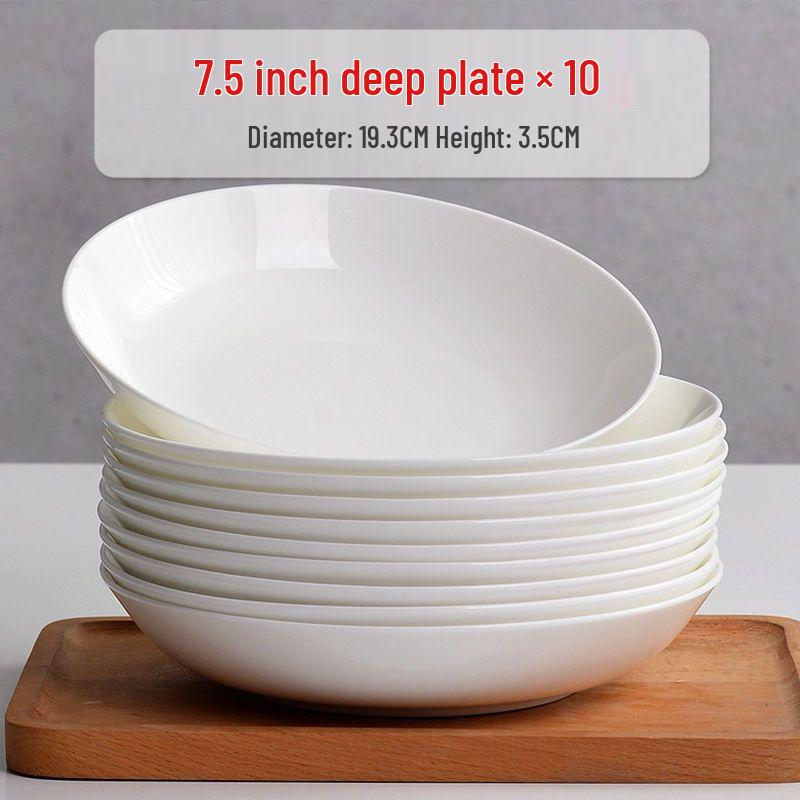 6-piece White Porcelain Deep Dinner Plate Set, 6-inch