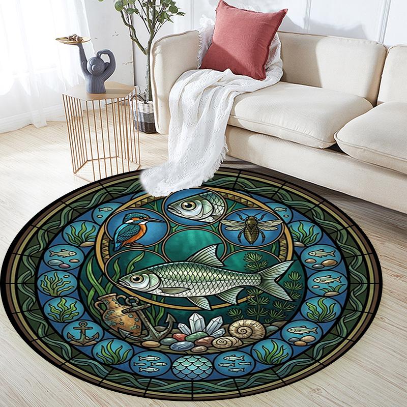 Aquatic Life Cycle Round Area Rug Under Office Chairs Bedroom Living Room Home Decor