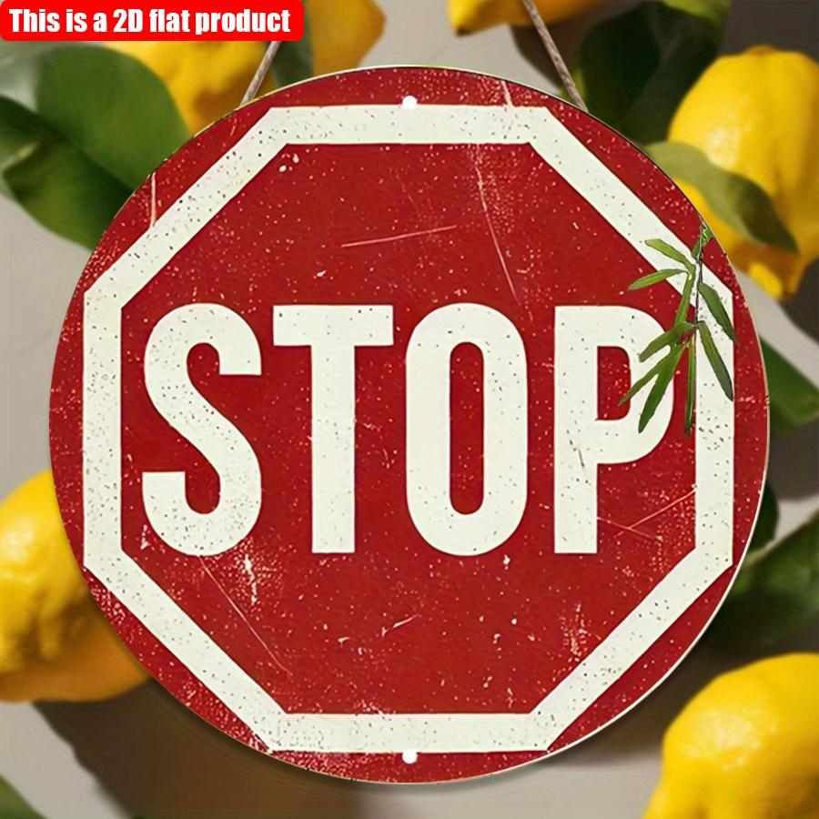 2D, flach, 20 x 20 cm, 1 Stück, Stoppschild im Vintage-Stil, zum Aufhängen an der Wand, rundes Retro-Verkehrsschild-Ornament, ideal für Bar, Café, Parkplatz und Hinterhof-Dekoration