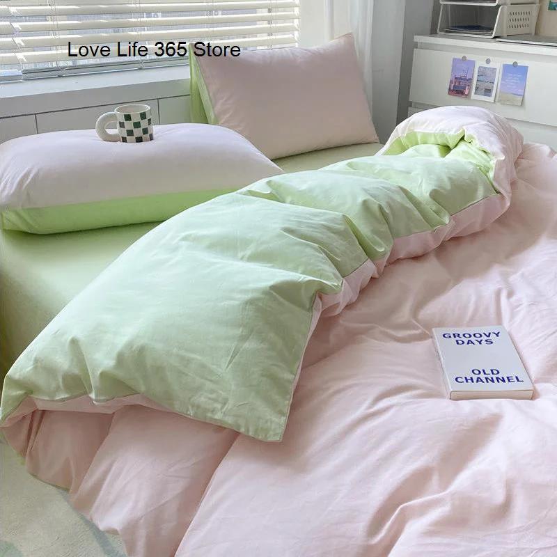 Sweet Blue Love Heart Printed Bedding Set For Girls Adults Children Bed Cover And Flat Sheet Pillowcases Soft Full Size 3/4pcs