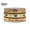 Shiny Printed Ribbon for Apple Wrapping Christmas Gold Foil Ribbon, Merry Decorative Fabric Gift Holiday Packing, Xmas Party Decorations Festive Wired