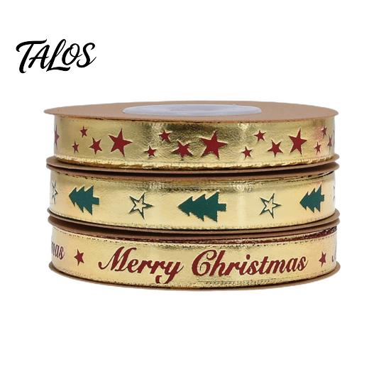 Shiny Printed Ribbon for Apple Wrapping Christmas Gold Foil Ribbon, Merry Decorative Fabric Gift Holiday Packing, Xmas Party Decorations Festive Wired