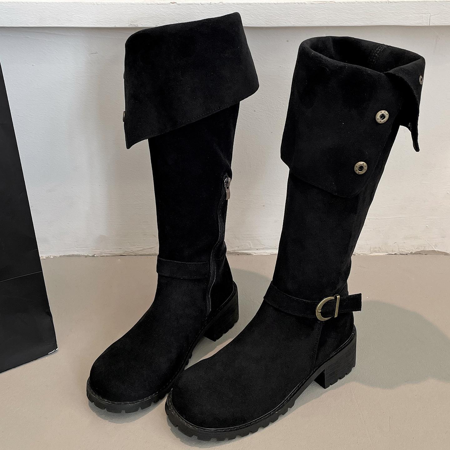 

Retro black high-end thick-heeled boots children s boots 2025 new autumn with skirt thin knight boots 35 чёрный