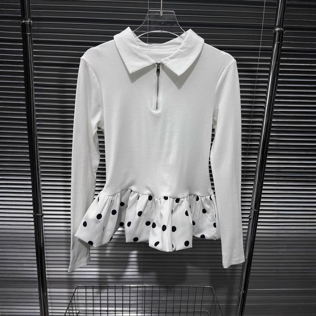 Early autumn new Korean version slim-fit French literary polka dot splicing backless slim-fit bottoming shirt women s long-sleeved top S белый