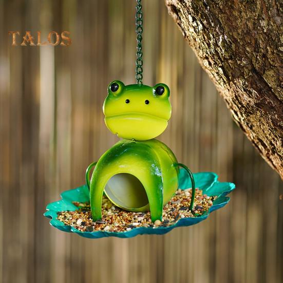 Frog Birds Feeder with Detachable Lotus Platform Tray Outside Hanging Metal Birds Feeding Station Outdoor Garden Yard Decoration