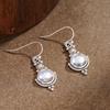 Huitan Aesthetic Imitation Moonstone Dangle Earrings for Women Bohemia Style Flower Earrings Anti Silver Color Vintage