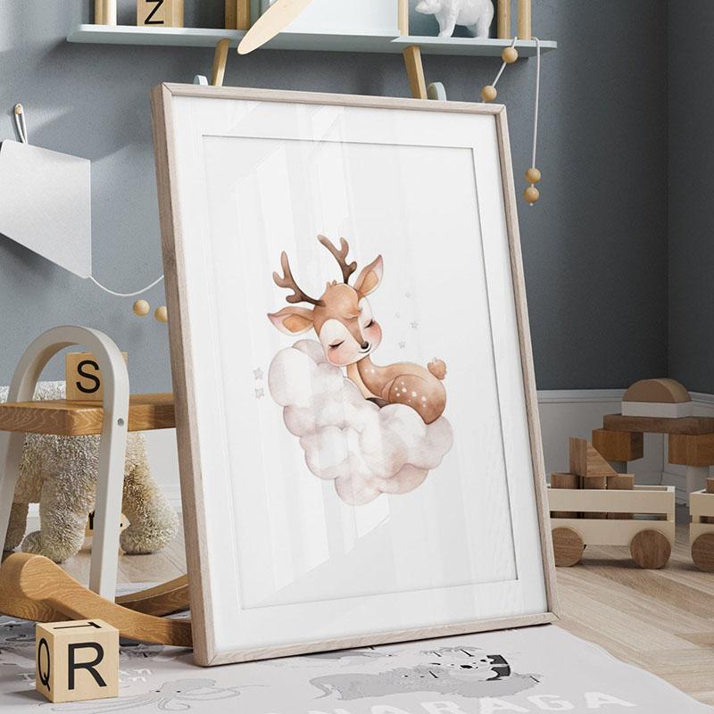 Cute Fox Deer Owl Rabbit Bear Cloud Sleeping Nursery Wall Art Canvas Painting Nordic Posters Prints Pictures Baby Boy Room Decor