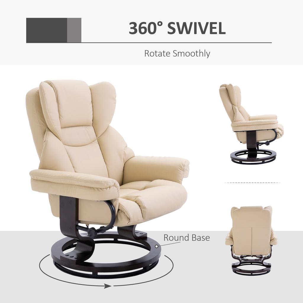 360 degrees Swivel Recliner Chair with Footstool, PU Leather Manual Recliner Armchair with Footstool, Solid Wood Base