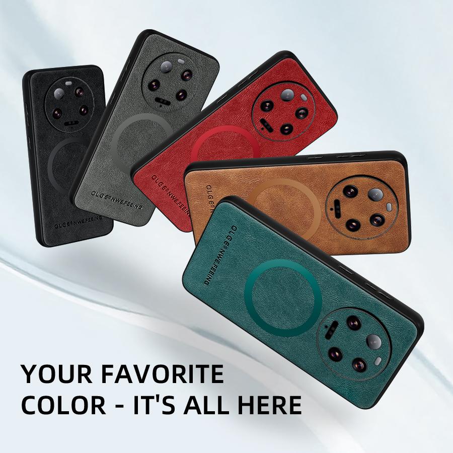 OLGE Luxury Leather Texture Case for Xiaomi 13 Ultra Mi 13 14 Pro Support Wireless Charging Magnetic Protective Cover Funda