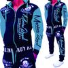 Mens Casual Cardigan Long Sleeved Hooded Sweater Youth Mens Set