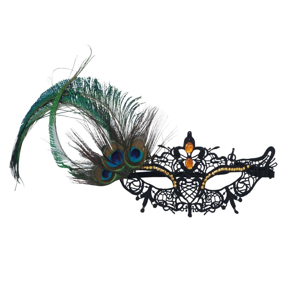 Diamond Decorated Masquerade Mask Elegant Phantom Mask Peacock Feather Mask  Costume Party