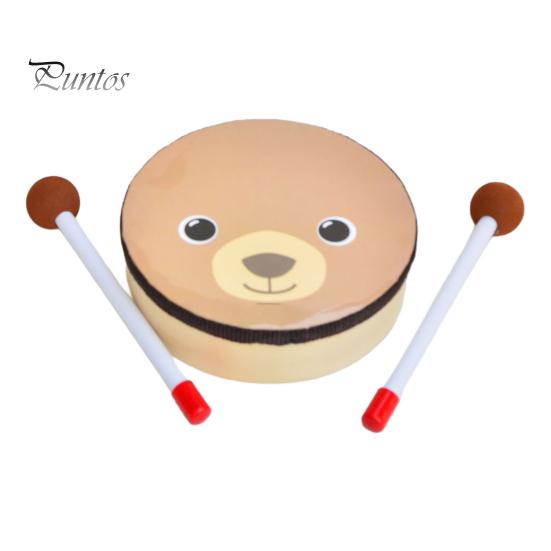 

Детские барабаны, деревянные барабаны с изображением медведя из мультфильма, сенсорная игрушка, ударный музыкальный инструмент для малышей, учебное пособие для детей в детском саду жёлтый