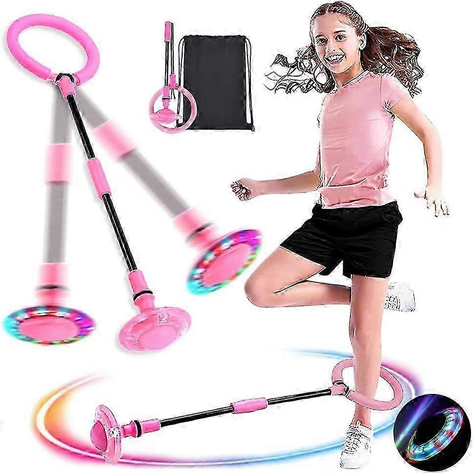 Jumping Ball with LED Light for Kids - Flashing Jump Ring, Spinning Gyro, Foldable