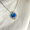 925 Sterling Silber Stilvoller Exquisiter Meeresblau Zirkon Herz Anhänger Halskette Geburtstagsparty Jubiläumsgeschenk