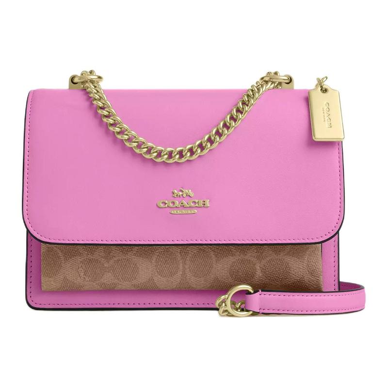 Coach Klare 22 Logo Patchwork Design, Faux Leather, Signature Coated Canvas, Crossbody Shoulder Bag, Small, Women's, Brown and Pink