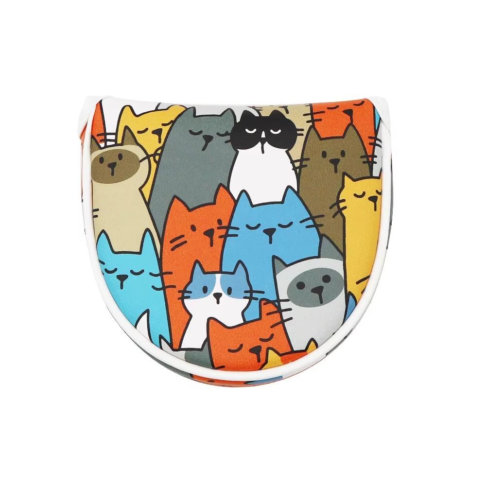 PU Leather Golf Club Head Cover Graffiti Cat Pattern Golf Club Protector  Golf Supplies