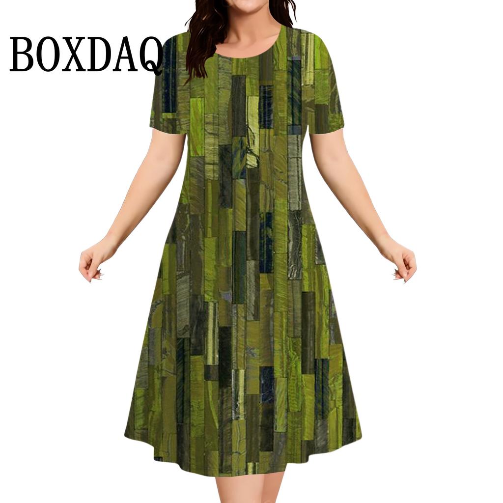 Women Fashion Short Sleeve Dresses Female Vintage Summer Casual Clothing
