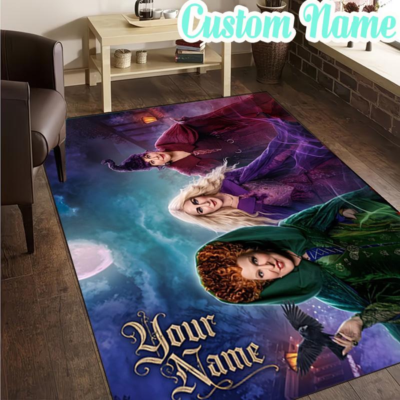 Custom Name Magical Three Witch Rug, Office Rug, Chair Rug, Carpet for Living Rooms, Doormat Game Rug Home Decor Christmas Gifts
