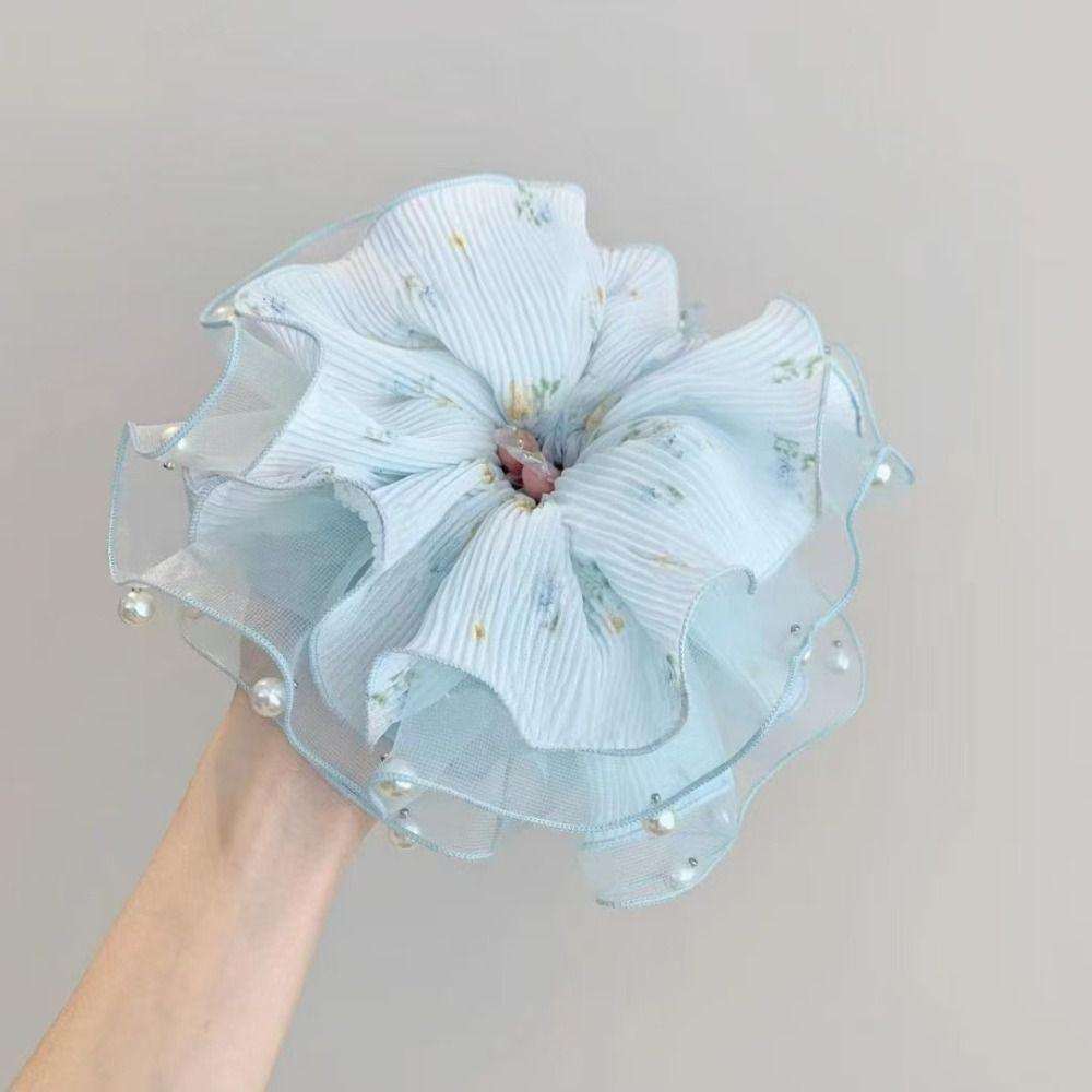Elegant Pleated Hair Ties Intricate Floral Design Hair Rope Fresh Floral Hair Ring Summer Season
