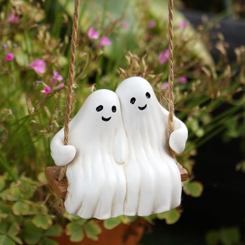 Halloween Decor Swing Ghost Figurines Resin Statues Sculptures Hanging Ornaments