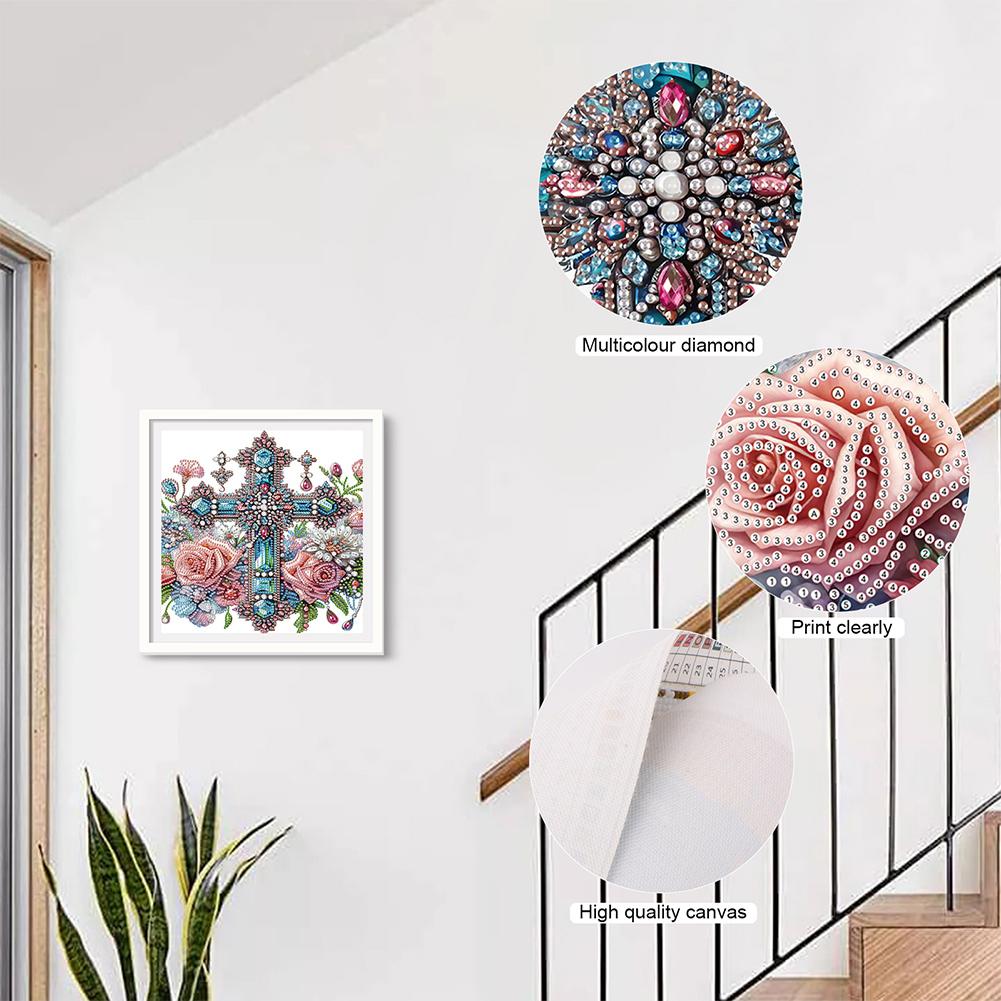 5D DIY Partial Special Shaped Drill Diamond Painting Kit Cross Decor30x30cm