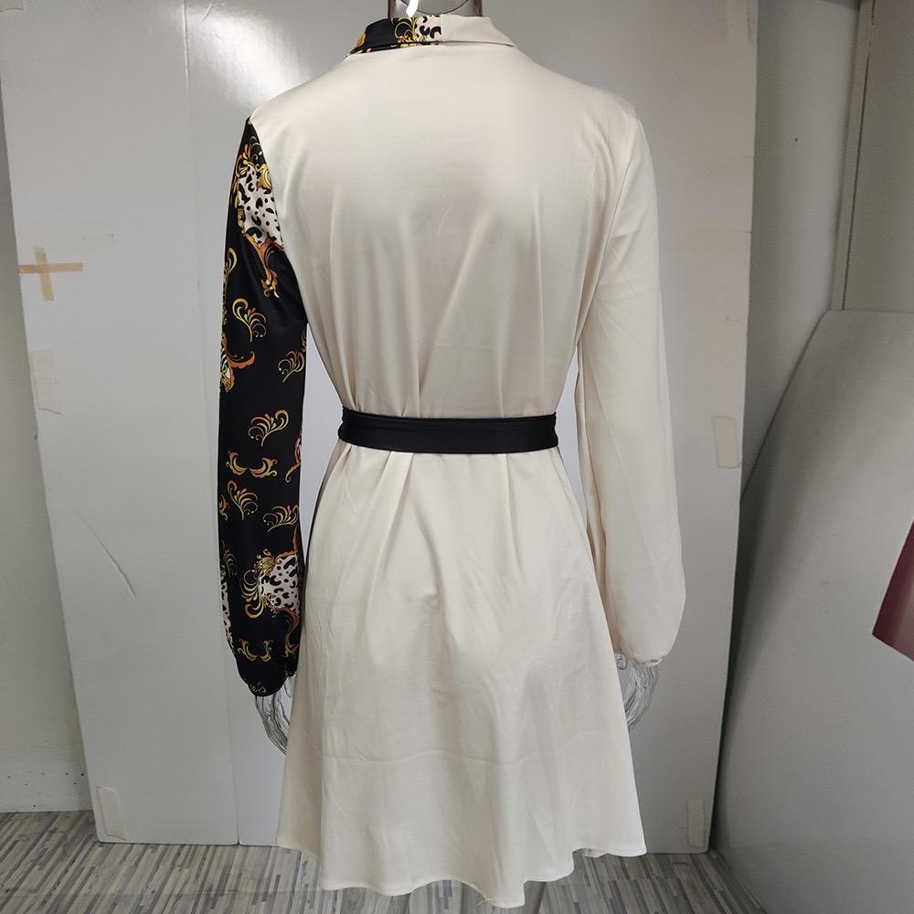 LaAe Up Print Mini Dress Women Fashion V-neck Long Sleeve Dresses for Women OffiAe Elegant A-line Robe Red