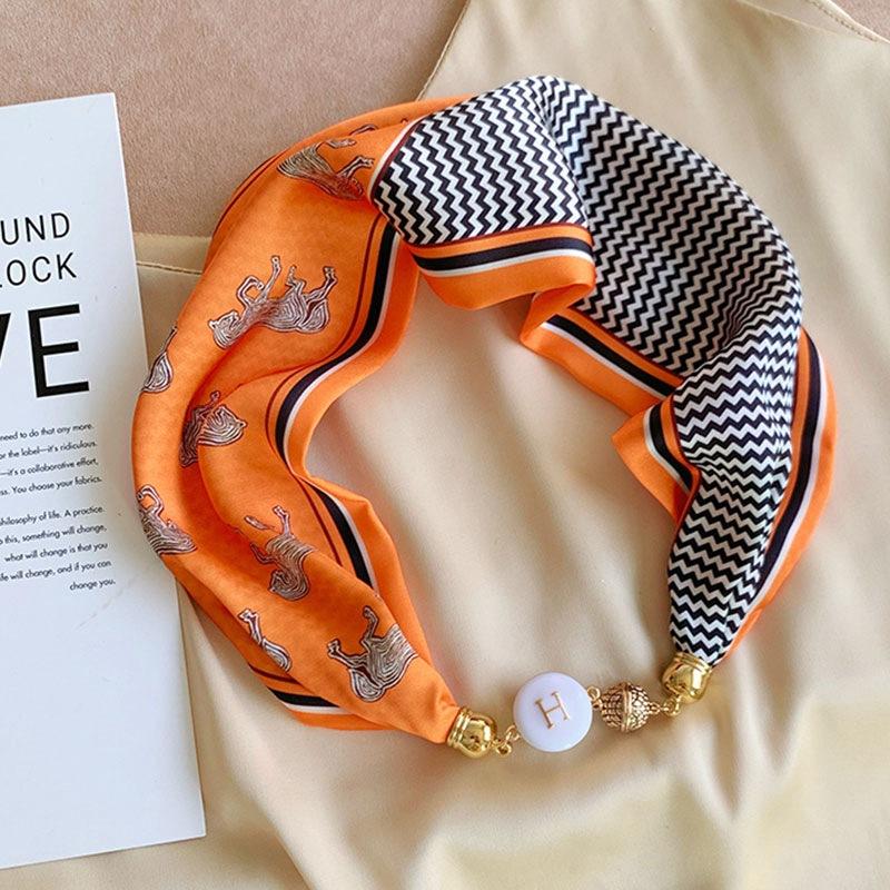 Магнитная пряжка шелковый шарф женский жемчужное ожерелье ленивый декоративный летний шарф шейный декоративный шарф