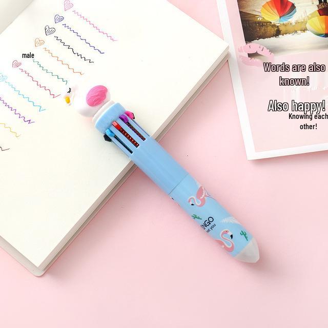 Korean Cartoon Dinosaur & Hippo 10-Color Multifunctional Ballpoint Pen for Students