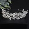 Luxury Rhinestone Pearl Bridal Crown Headband Leaves Wedding Hair Accessories Jewelry Silver Handmade Party Headpiece Tiaras