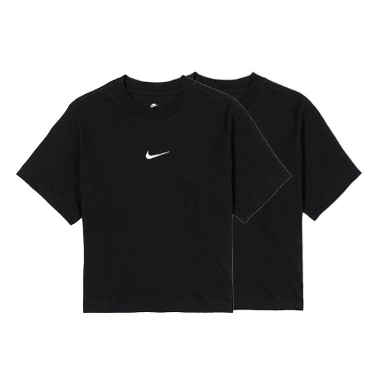 Nike Sportovní oblečení Logo Vyšívané Volný střih Sportovní Tričko s krátkým rukávem Dětské Top Černé DH5750-010