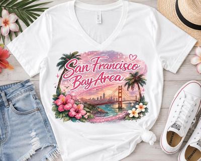 San Francisco Bay Area V-Neck T-Shirt | Golden Gate Bridge Graphic Tee