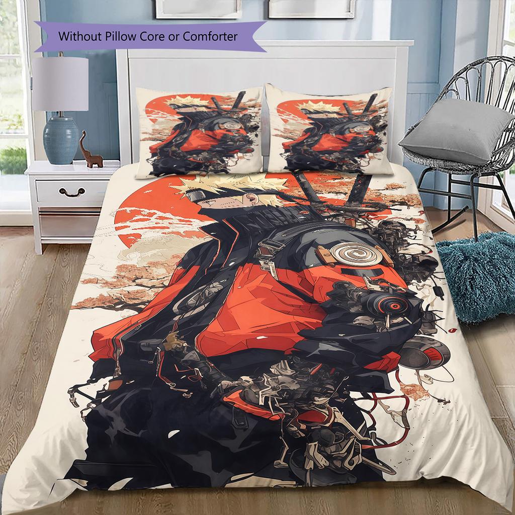 Naruto Cloud Power Pattern Bedding Quilt Set Quilt Cover Pillowcase Home Birthday Gift(1 * Duvet Cover + 2 * Pillowcase, Without Core)