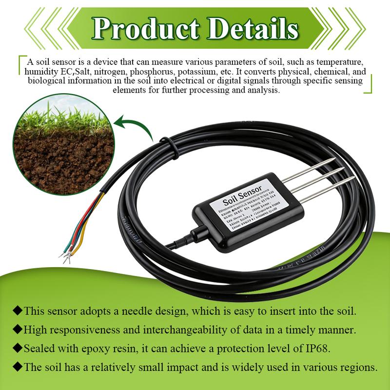Soil Temperature Humidity Sensor Probe RS485 Output 0-5V 0-10V 4-20mA Analog Soil Moisture Detector Sensors IP68 Protection