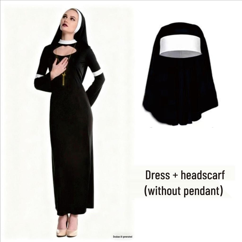 Halloween Nun Costume for Adults - Female Priest Masquerade Dress