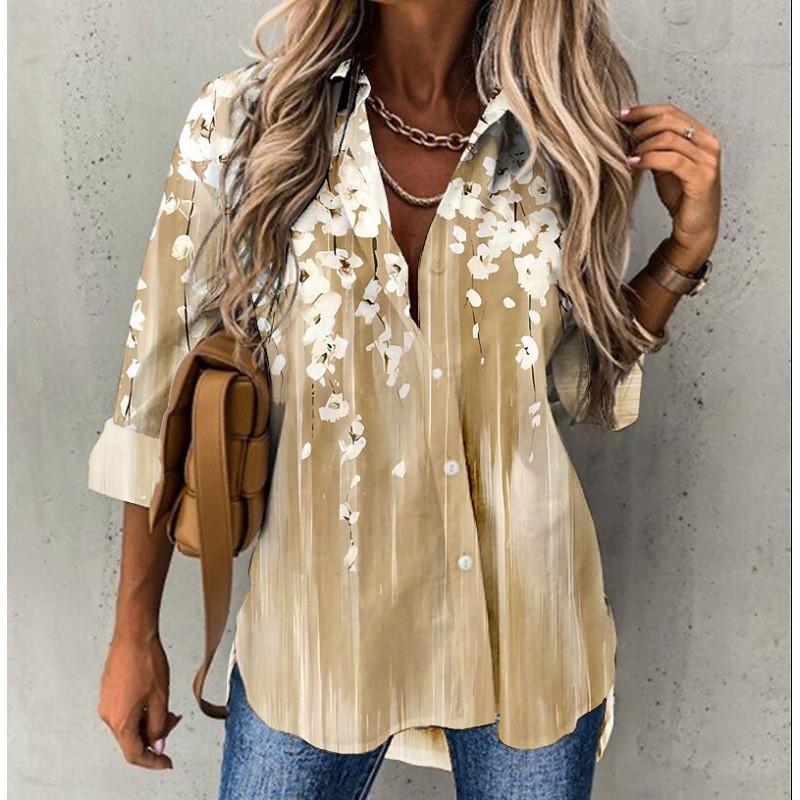 Floral Print Shirt With 3d Pattern For Casual Office Wear