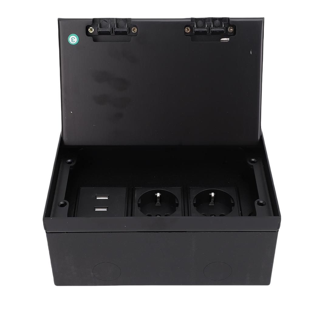 Recessed Floor Outlet Box Water Proof Stainless Steel Flat Socket Kit 4KW with 2 Two Prong 2 USB Port for Marble Black