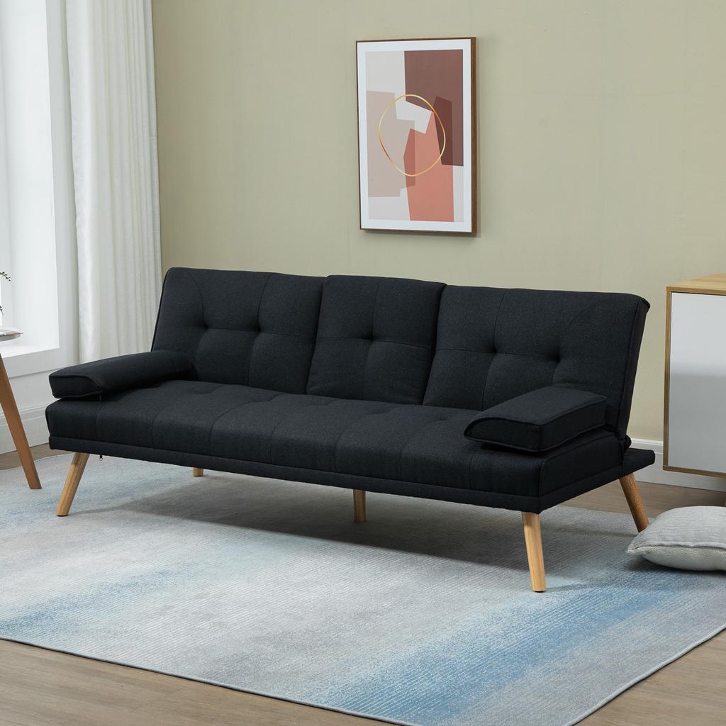 Sofa Bed, Guest Bed, Adjustable Backrest, Foldable Table, 181x77x78 cm, Black