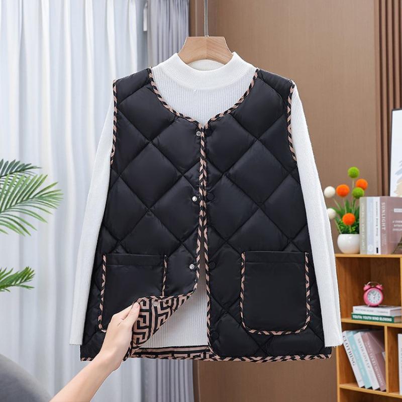 Autumn and Winter Lightweight Short Sleeveless Silk Cotton Vest Middle-aged Mother Autumn Fashion Casual Vest with Waistcoat