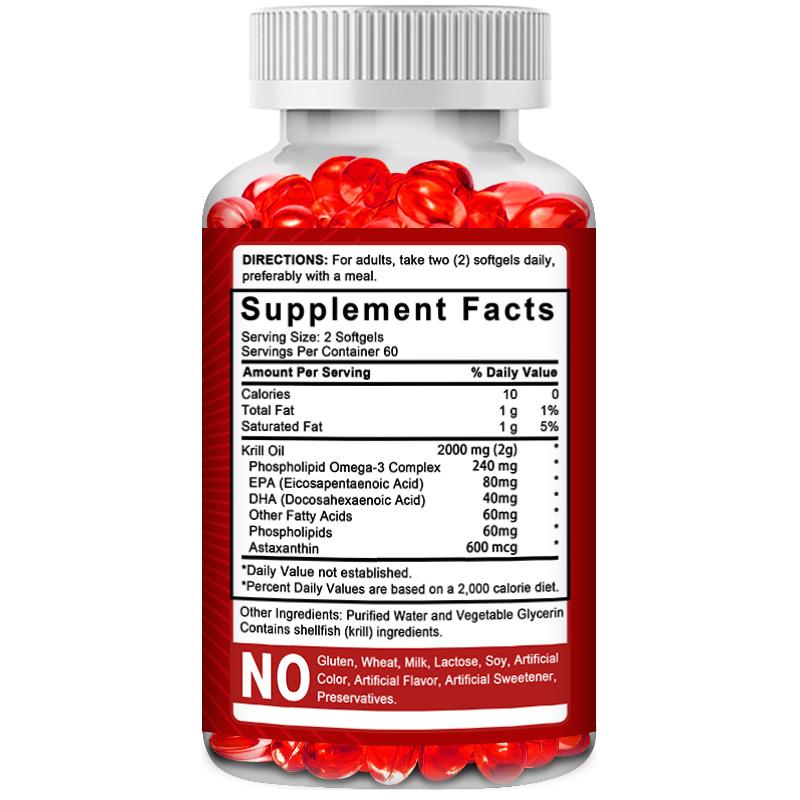 Didacat Antarctic Krill Oil Supplement 2000mg, Omega-3 EPA 80mg DHA 40mg, Phospholipid Complex & Astaxanthin 600mcg, 120 Caps