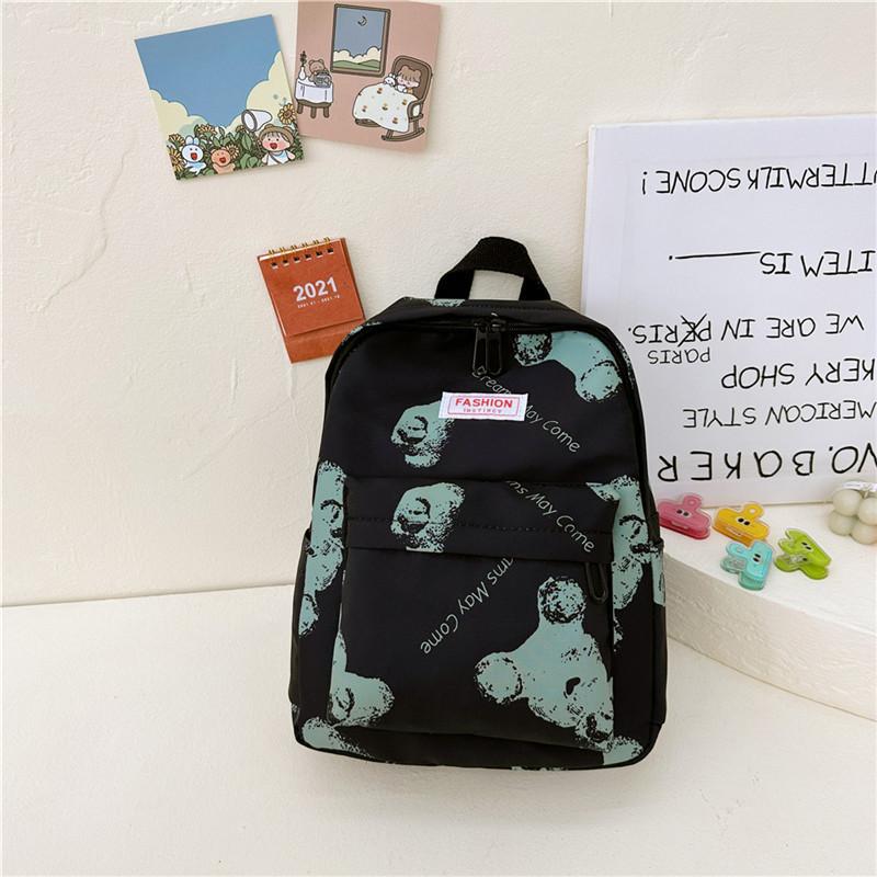 Modern Trendy Bear Print Nylon Backpack Spacious Breathable Design Ideal For Kindergarten Students